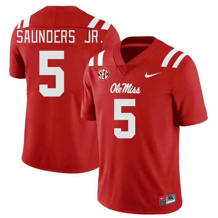 Men #5 John Saunders Jr. Ole Miss Rebels College Football Jerseys Stitched Sale-Red